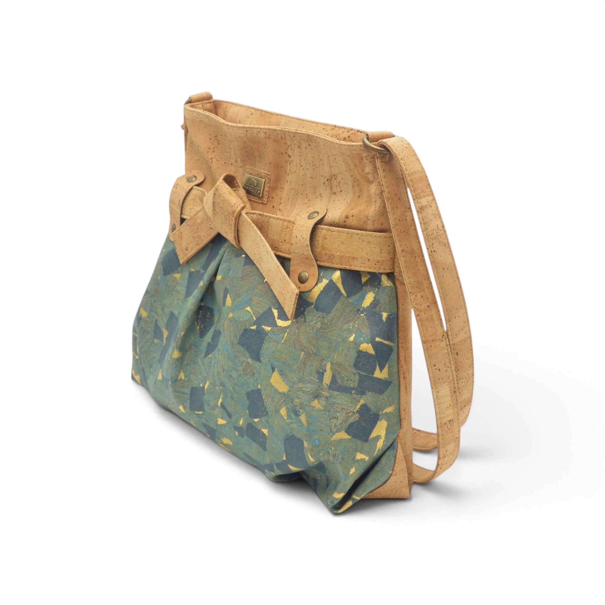 Détail nœud fermeture sac bleu or
