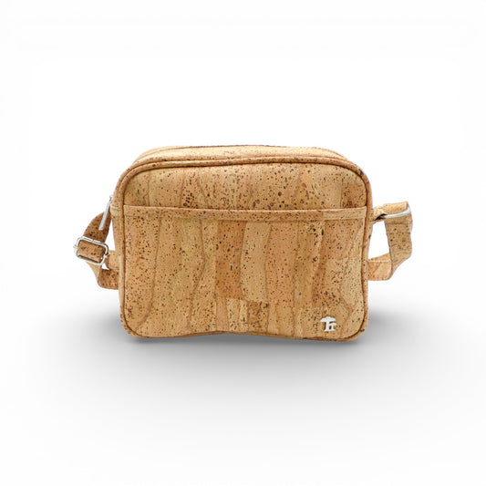 Sac bandoulière "City" en liège naturel avec poche avant, design imperméable et résistant de la marque Cork Design.