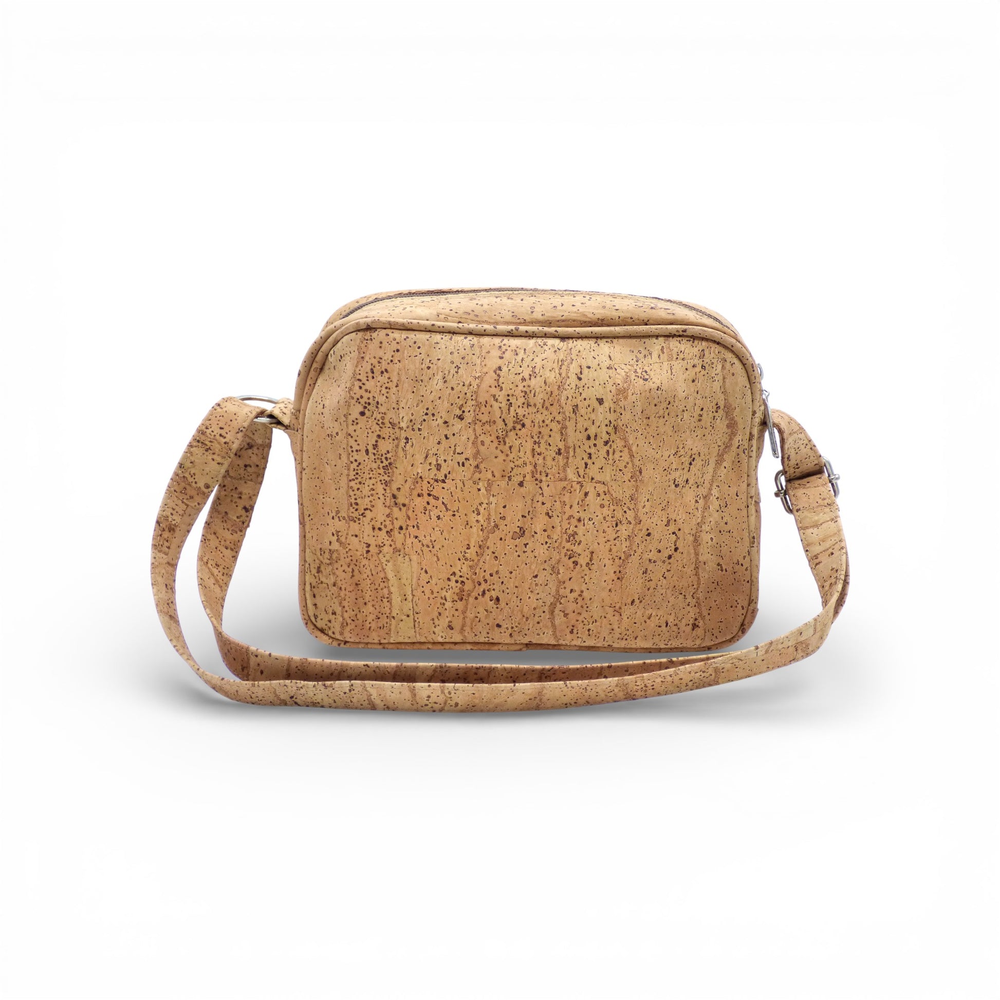 Sac bandoulière "City" naturel en liège avec poche avant, design élégant et résistant, idéal pour un usage quotidien.