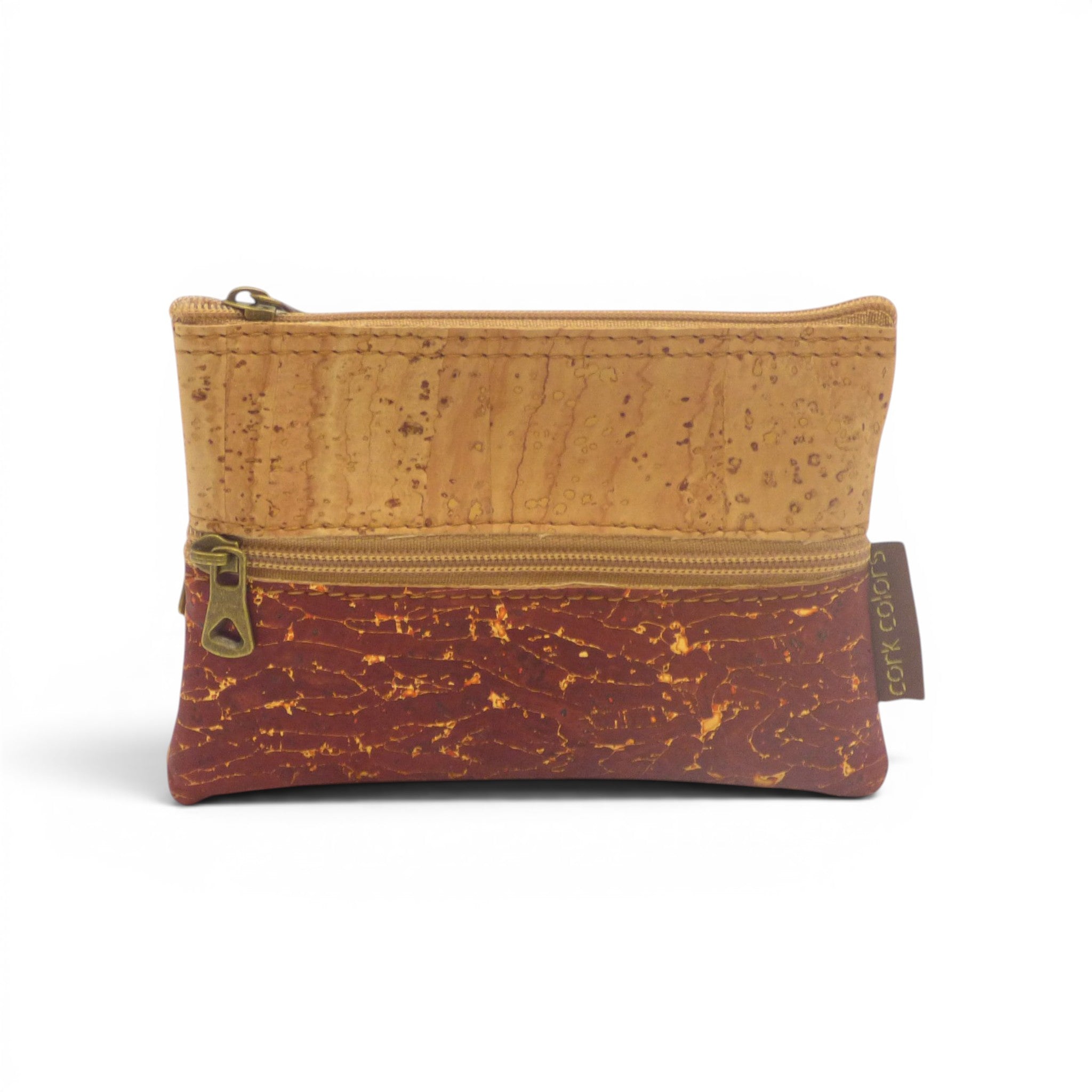 Trousse liege craquele bordeaux et beige dore bicolore