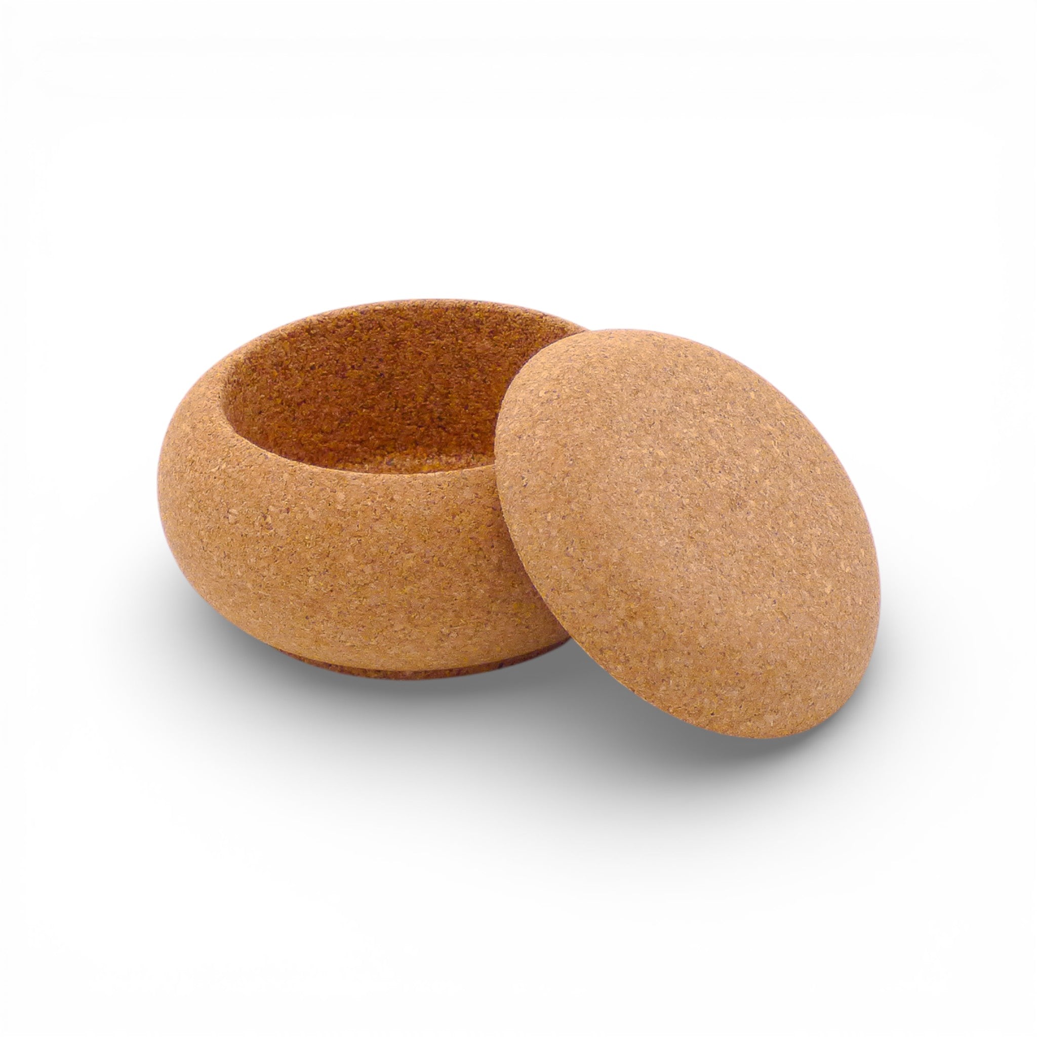 Petite boîte "Galet" en liège naturel ouverte, idéale pour rangement ou décoration, par Valoris.