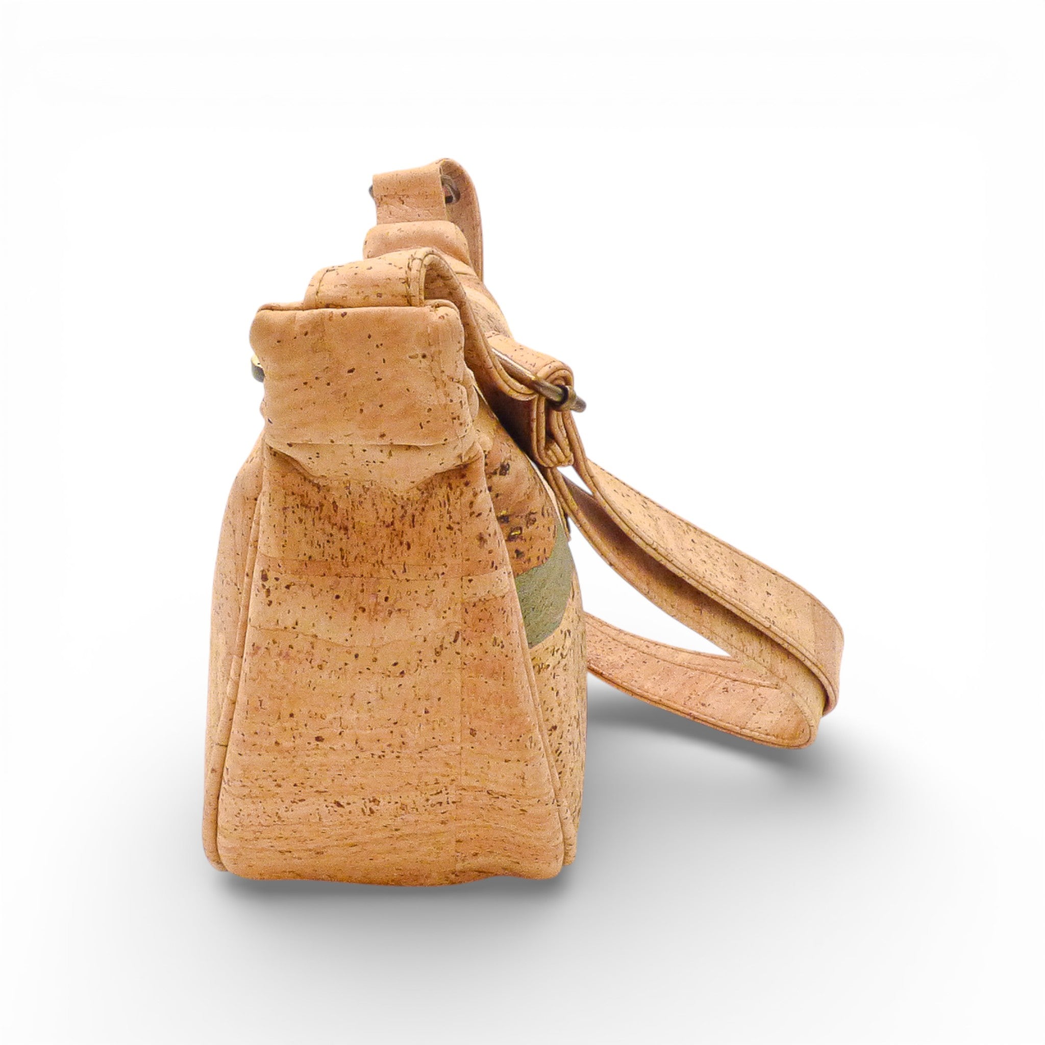 Profil du sac banane en liège naturel — Montado, bande colorée au dos, bandoulière, Portugal